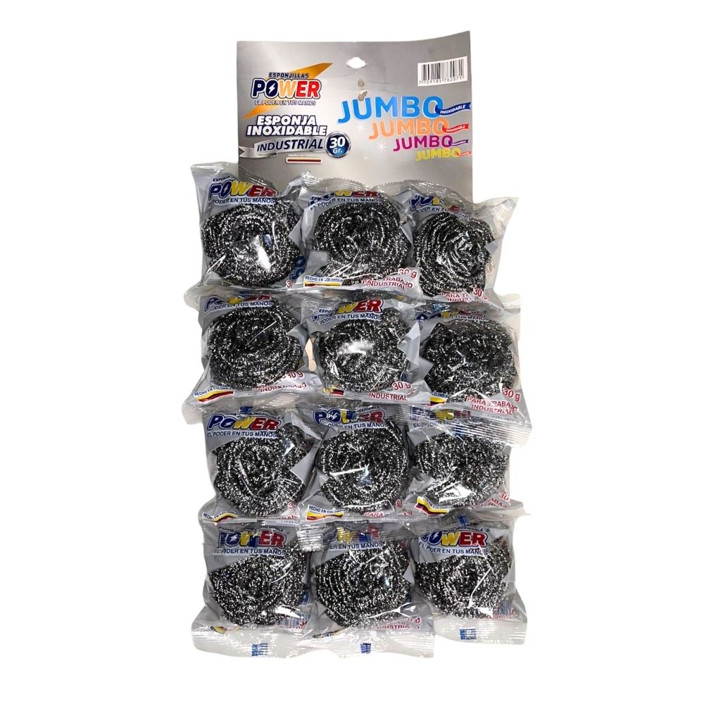 ESPONJILLA INOXIDABLE JUMBO POWER X12 CARTÓN