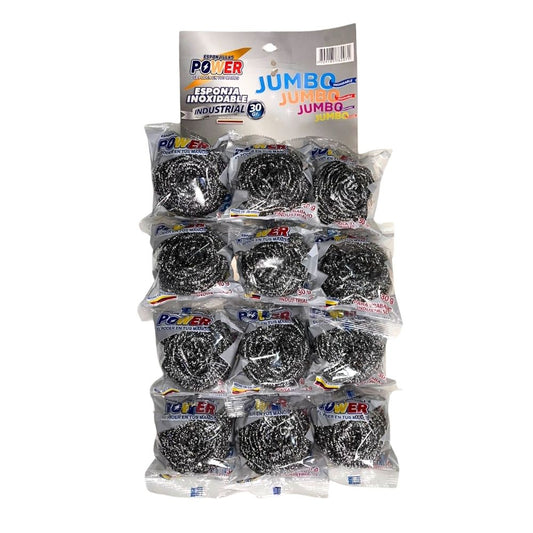 ESPONJA INOXIDABLE JUMBO POWER  CARTÓN X12