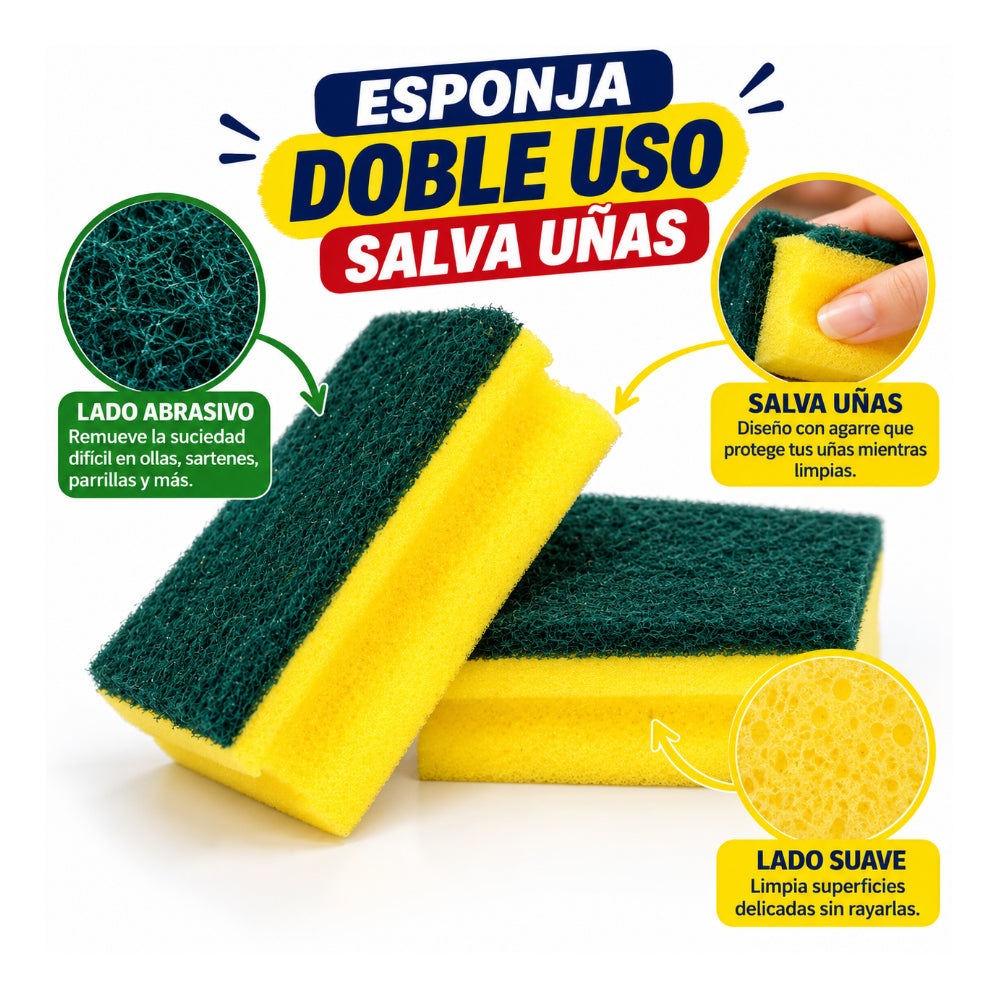 ESPONJA DOBLE USO SALVA UÑAS POWER PAQUETE X12