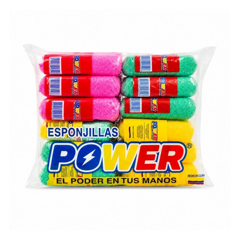 ESPONJA COLORES PLASTICA POWER PAQUETE X12