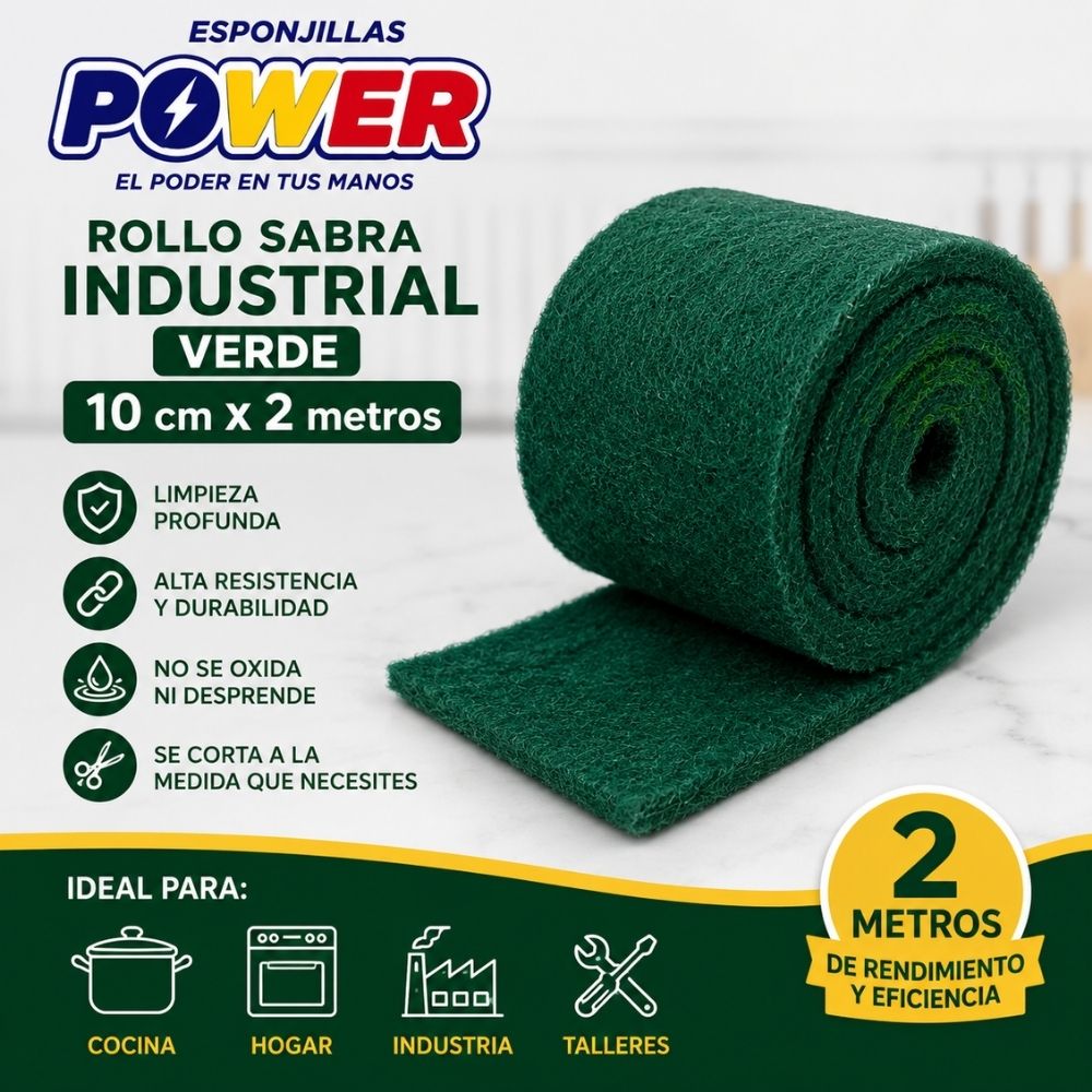 ROLLO SABRA INDUSTRIAL VERDE POWER 10CM X2 METROS